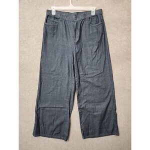 Eileen Fisher Organic Cotton Wide Leg Pants Womens L Chambray Blue Elastic Waist